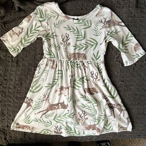 Baby Ball Deer Theme Quarter Sleeve Cotton Dress Size 5t